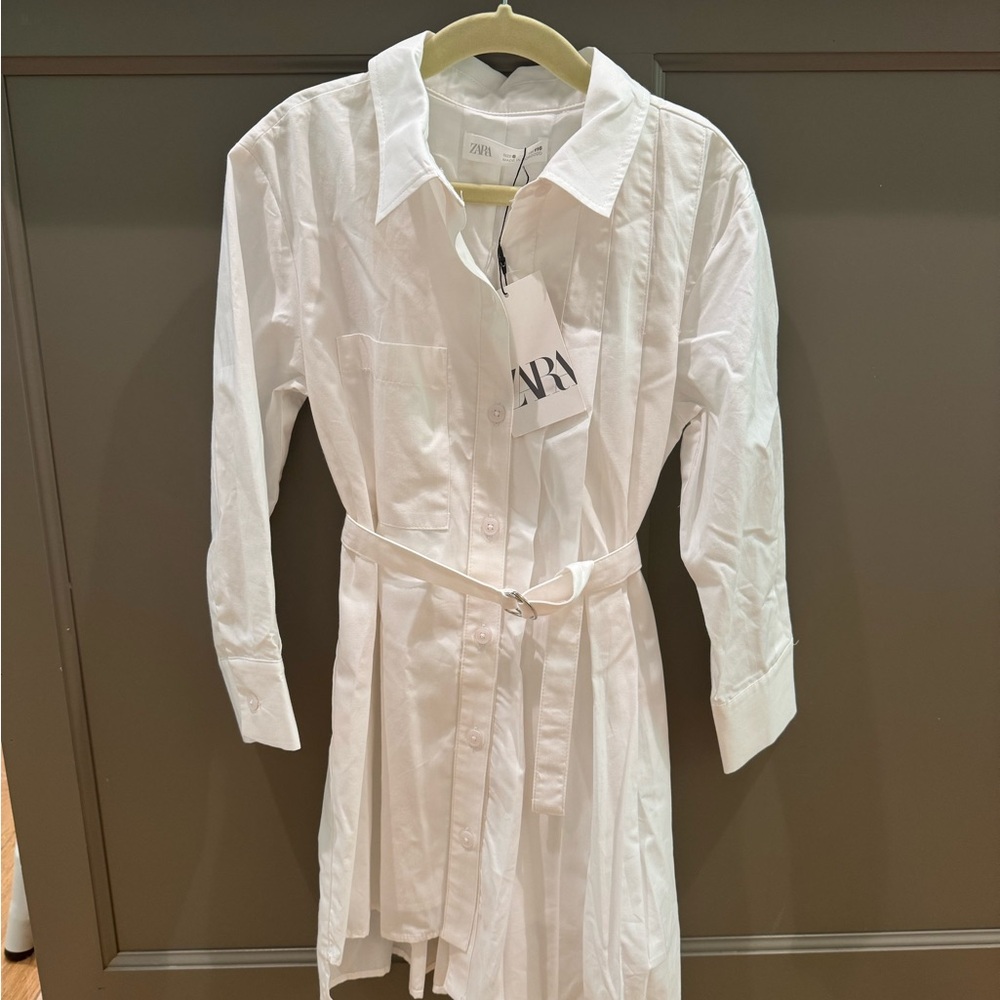 New Zara Pleated White Shirt Dress with belt
